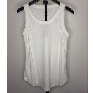 Urban Diction‎ White Scoop Neck Tank Top XL Sleeveless Curved Hem Sheer Cotton